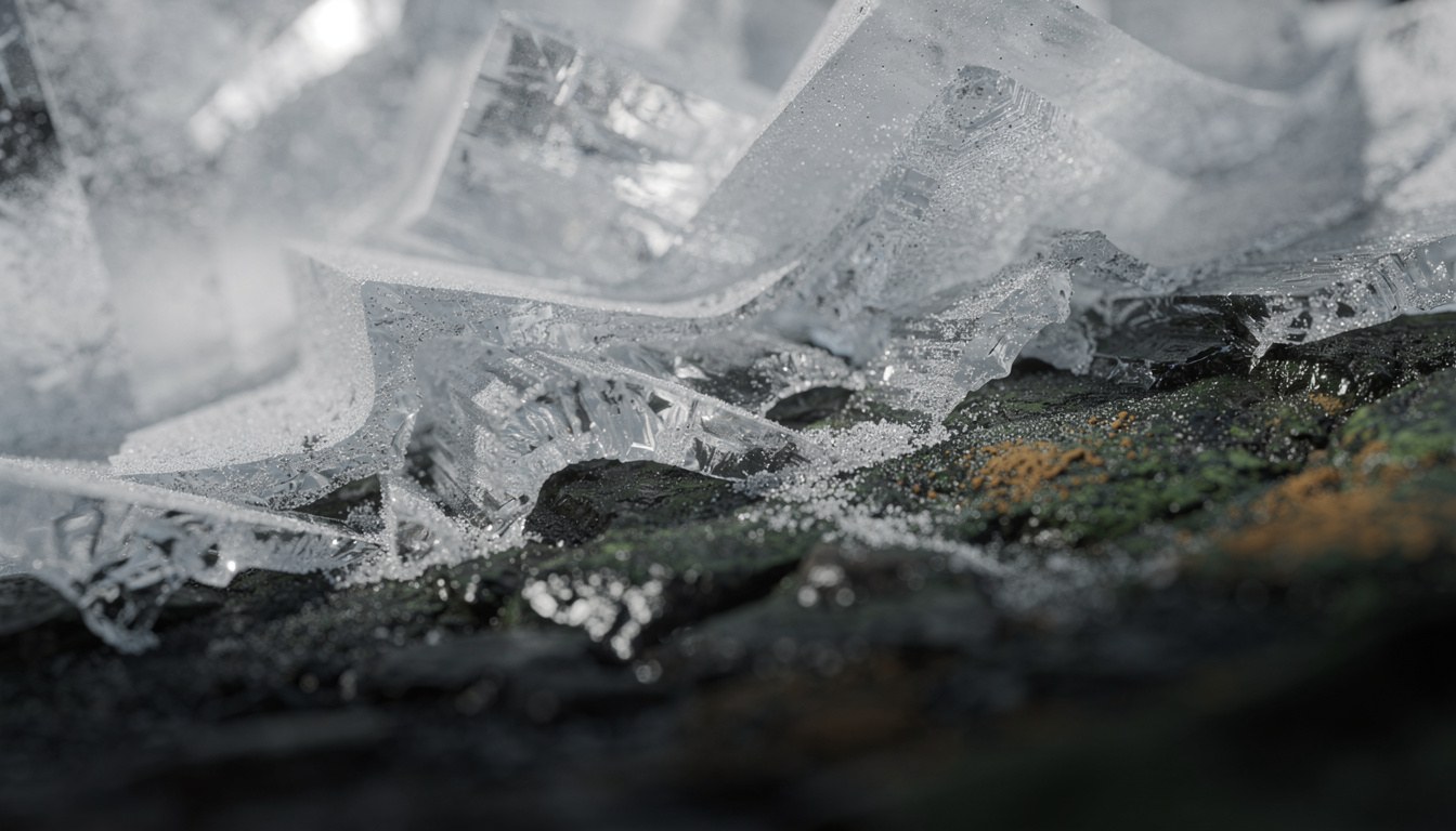 Apertura del capitolo Governance: macro astratta di cristalli di ghiaccio trasparenti su roccia scura